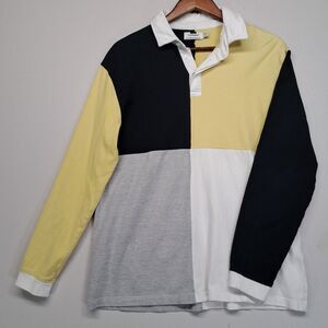 Topman Colorblock Collared Long Sleeve Rugby Polo Shirt Mens Medium